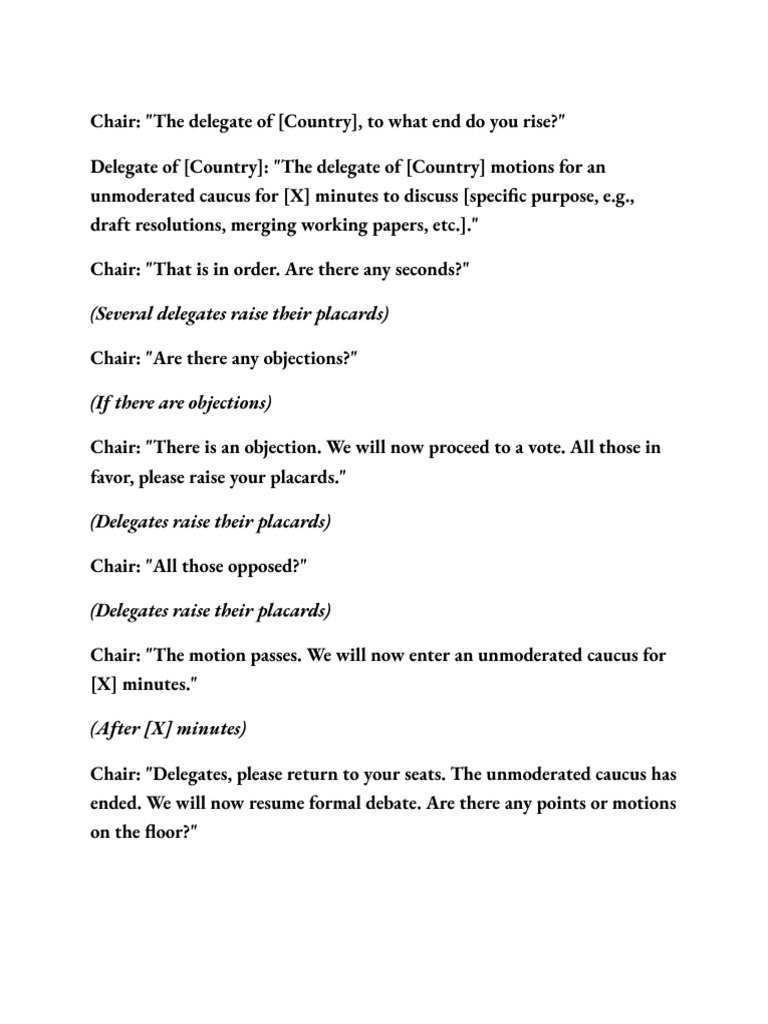 Unmoderated Caucus Procedure Guide | PDF