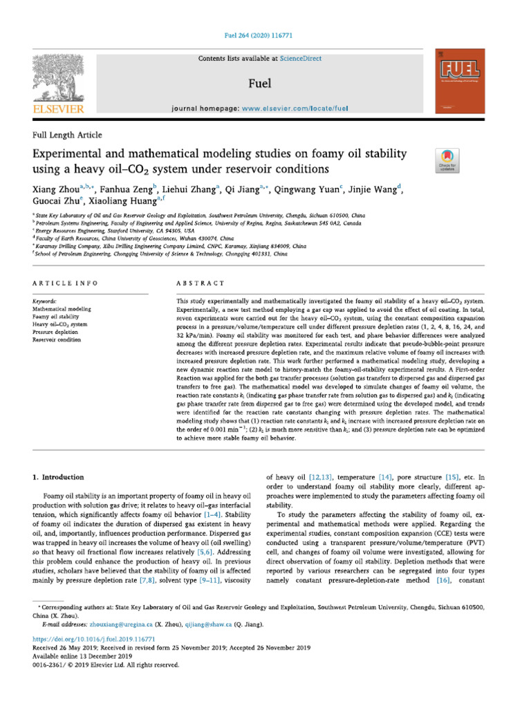 Experimental Modeling Studies On Foamy Oil Stability | PDF