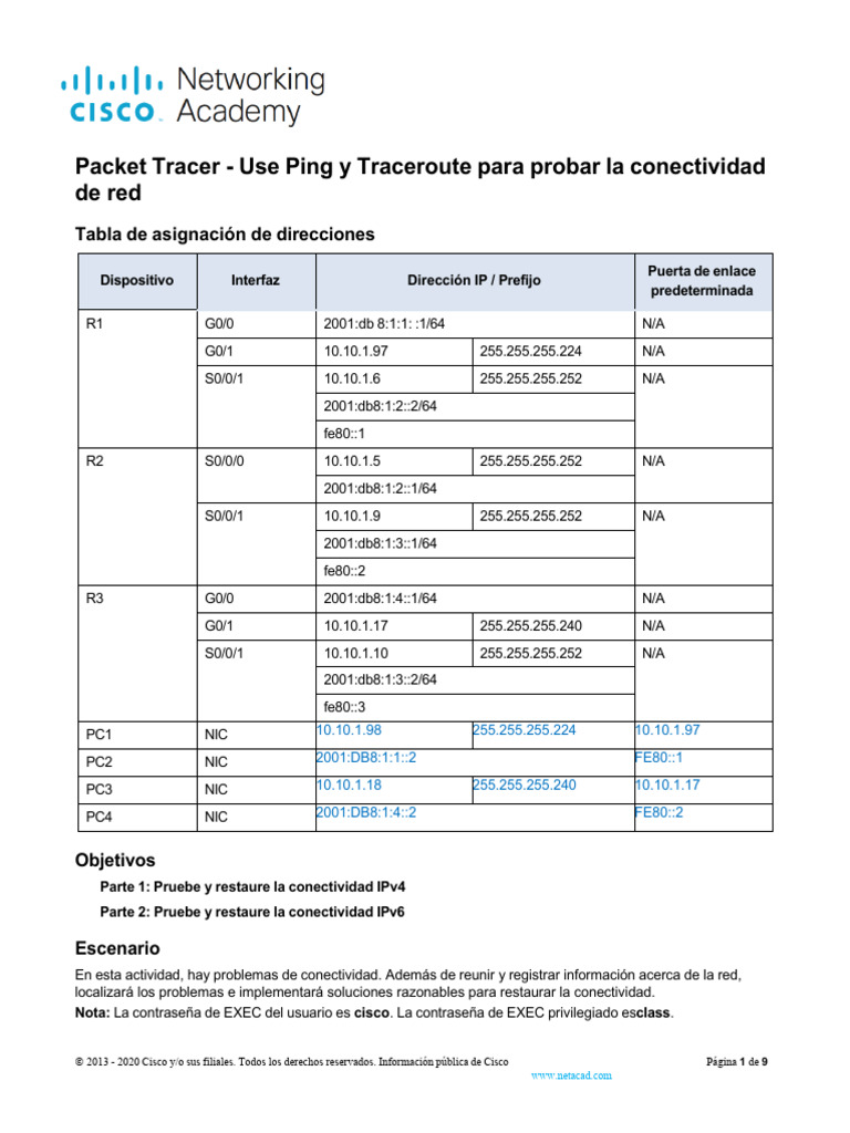 Prueba de Conectividad con Ping y Traceroute | PDF | Dirección IP | Yo Pv6