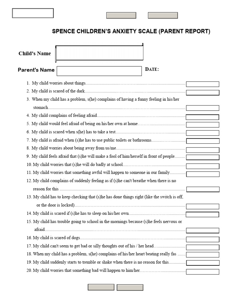 SCAS P Fillable Form Boys7 9 | PDF | Agoraphobia | Behavioural Sciences