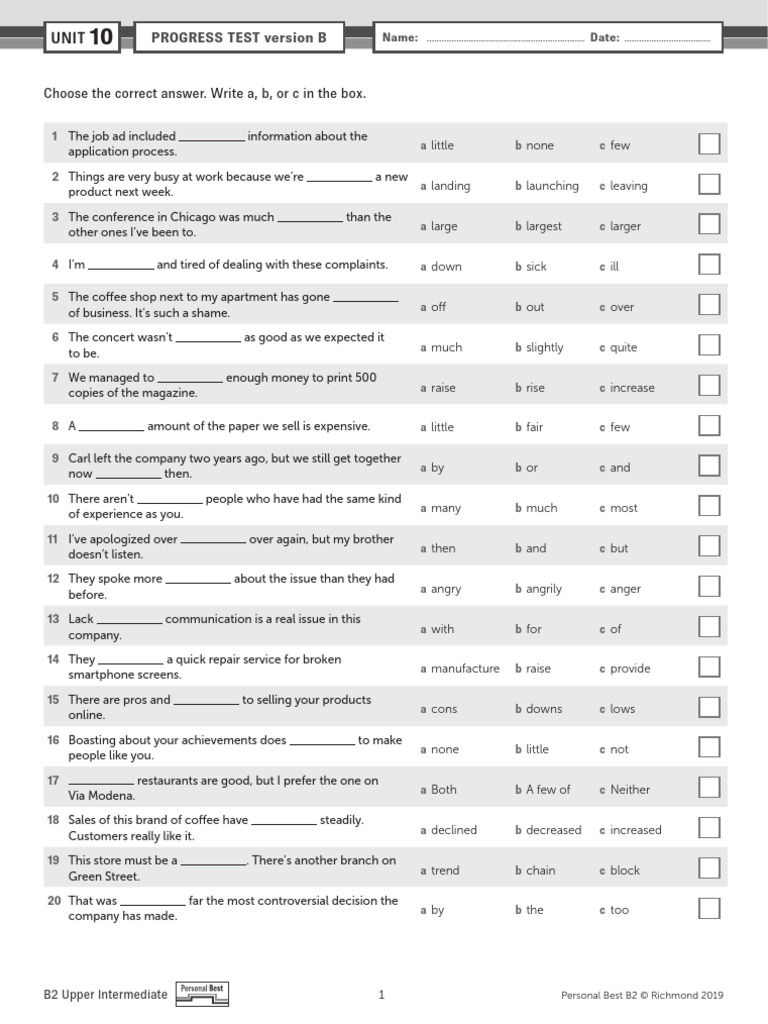 PB AmE B2 Unit Test U10 Version B | PDF