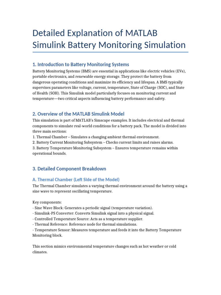 MATLAB Simulink Battery Monitoring Model | PDF | Simulation | Electricity