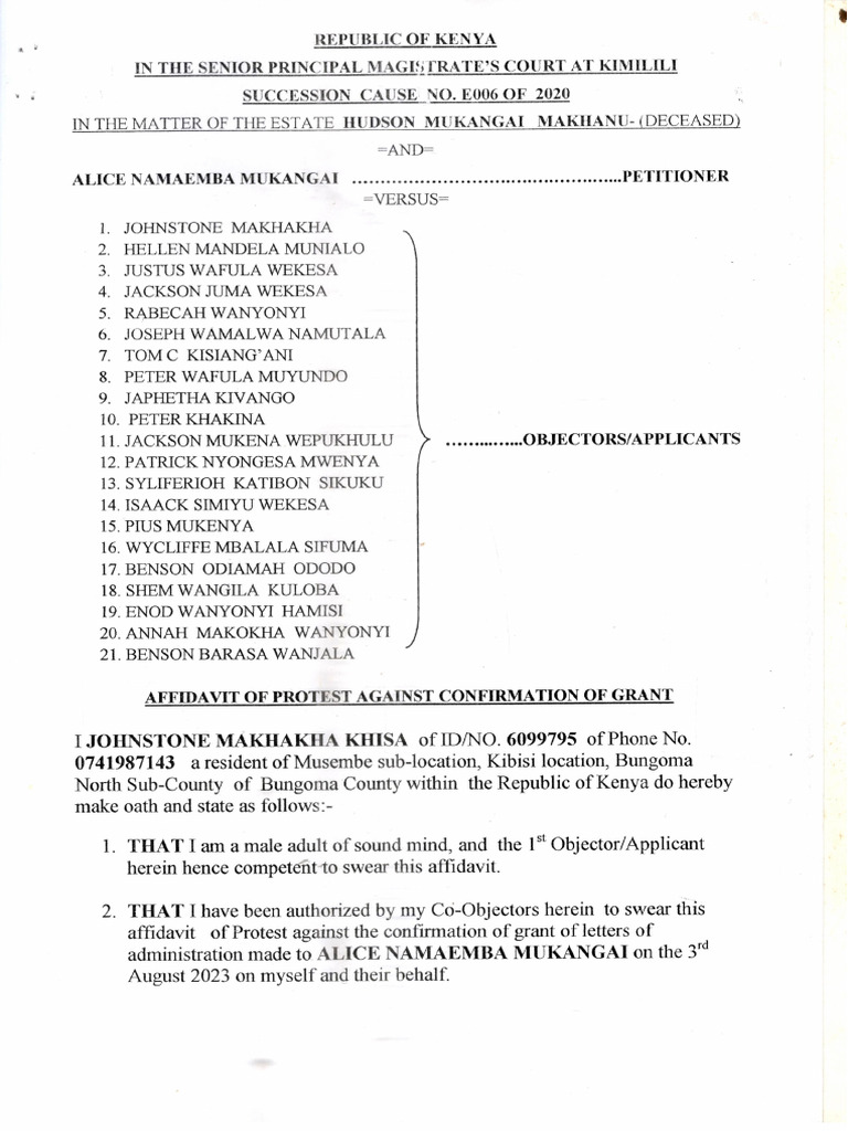 Affidavit of Protest Against Confirmation of Grant | PDF