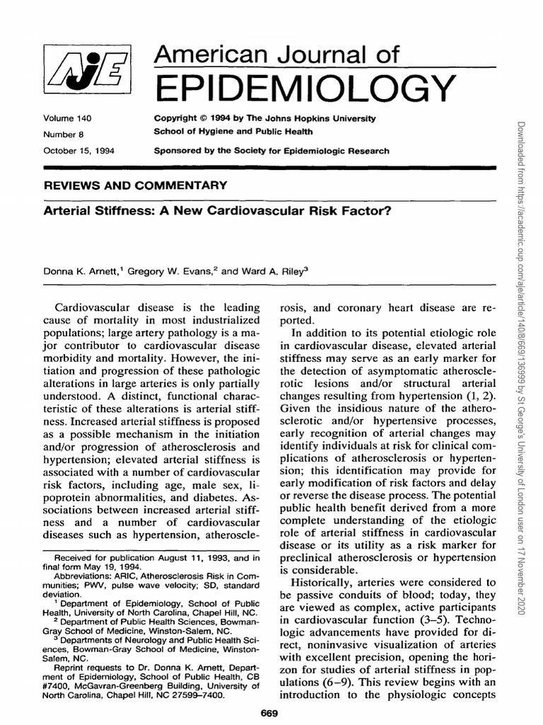 Arterial Stiffness as Cardiovascular Risk | PDF | Blood Pressure | Artery
