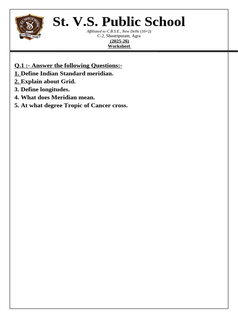 Class 6 Worksheet | PDF