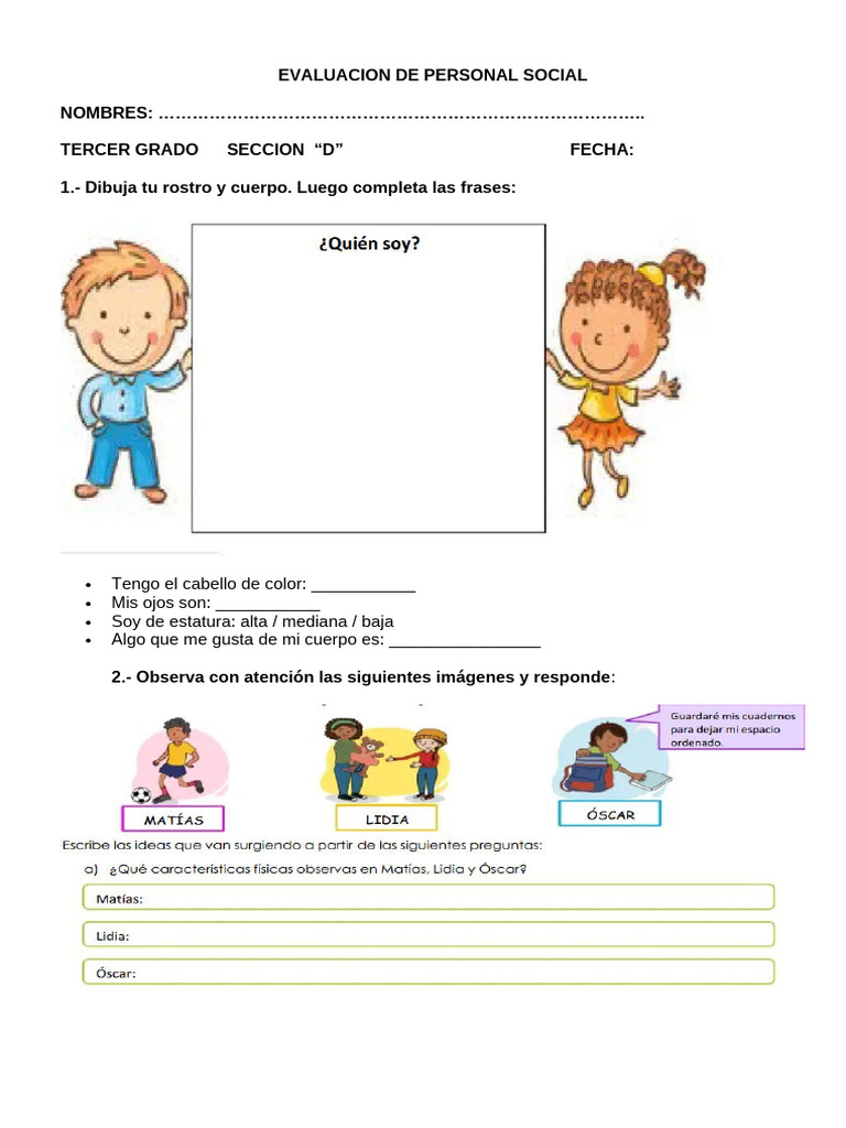 Evaluación de Personal Social Tercer Grado | PDF