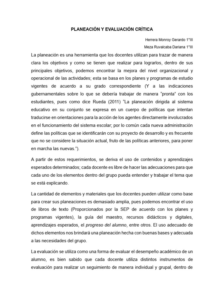 Planeación y Evaluación Educativa Efectiva | PDF | Evaluación ...