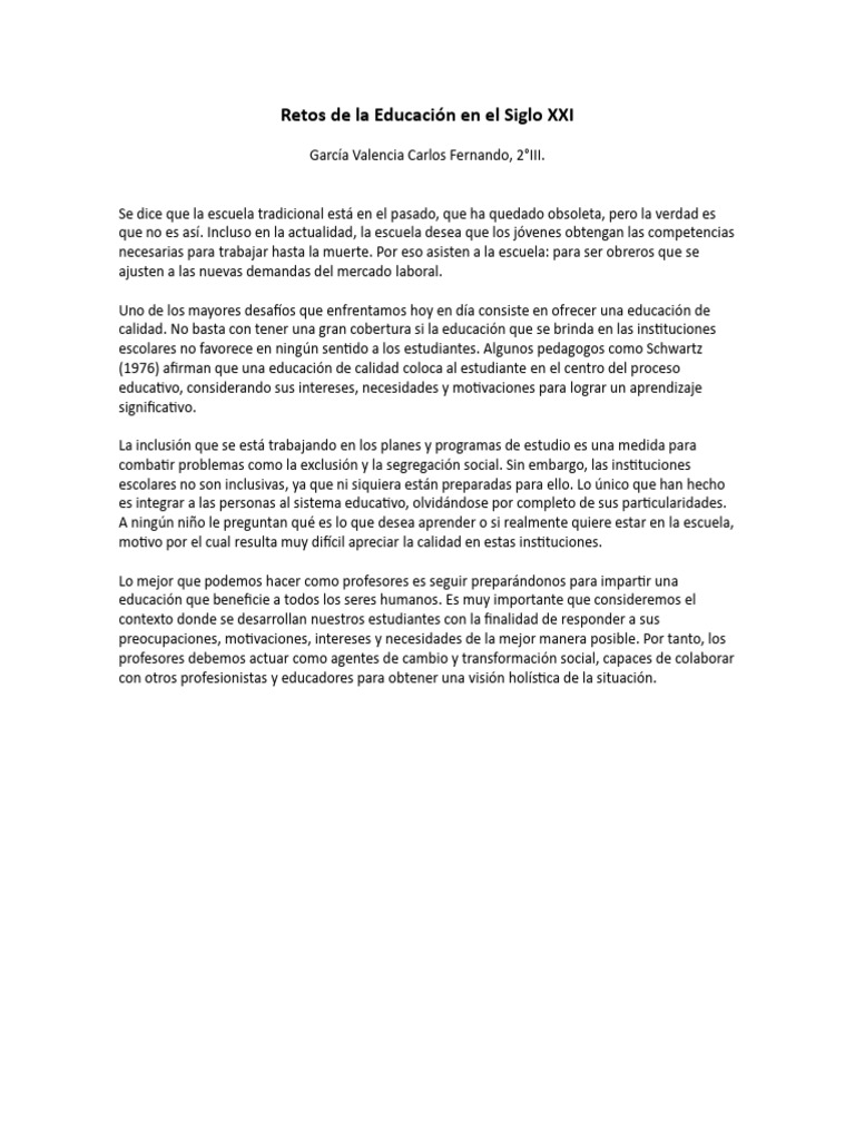 Retos de la Educación Actual en el Siglo XXI | PDF
