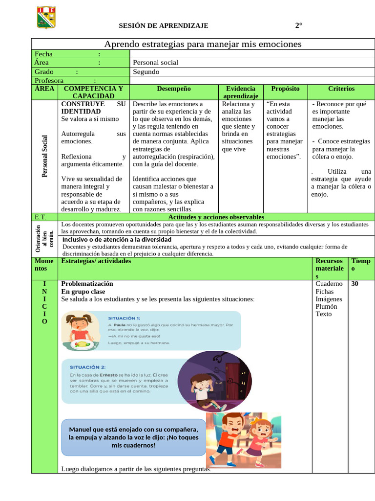 Estrategias para Manejar Emociones en 2° | PDF | Las emociones | Ira
