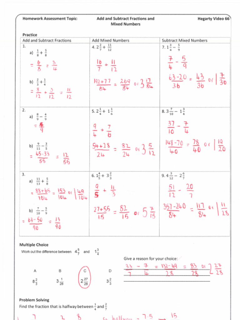 Adding and Subtracting Fractions Answers | PDF