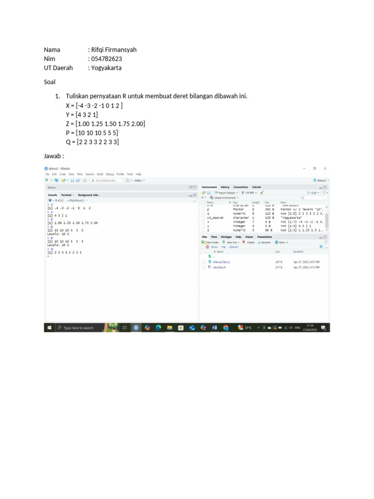 Contoh Kode R untuk Data dan Frame | PDF