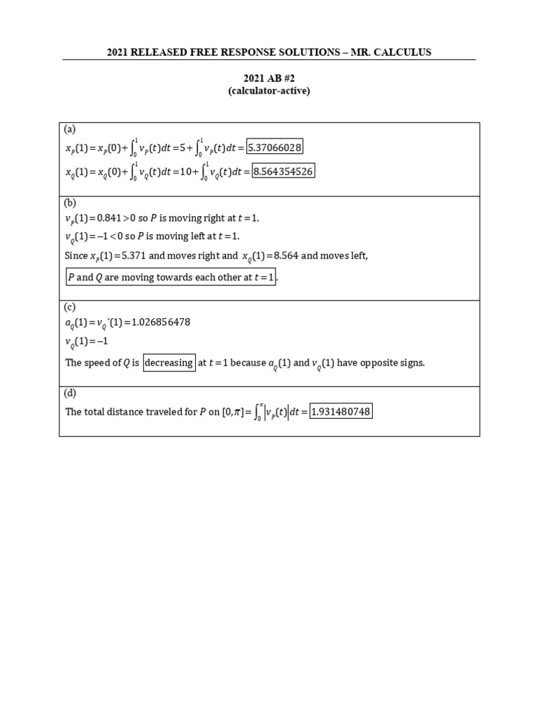 2021 AP Calculus Free Response Solutions | PDF