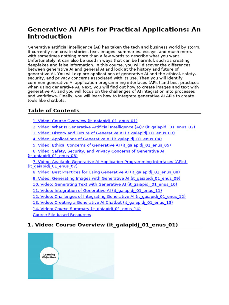 Generative AI APIs: Practical Applications | PDF | Artificial ...