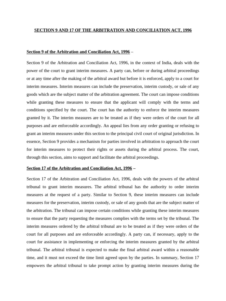 Distinction Between Sections 9 and 17 | PDF | Arbitration | Business Law
