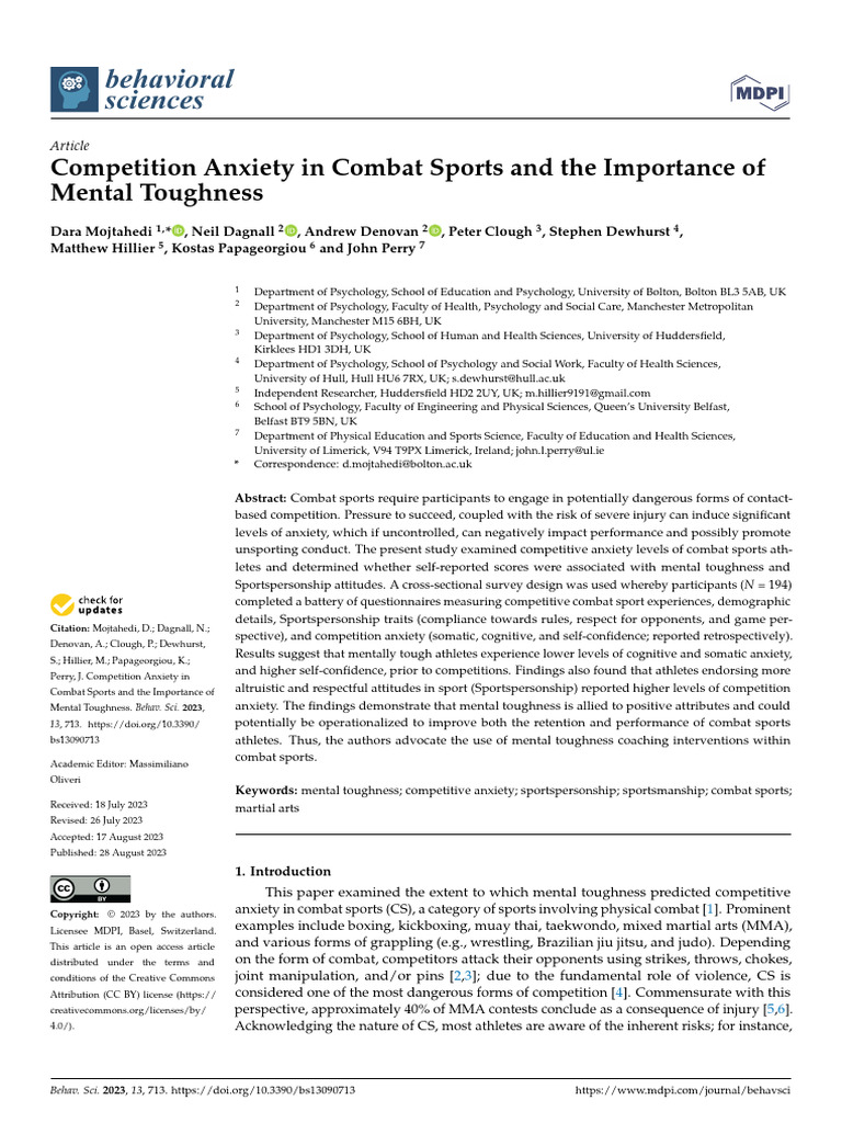 Mental Toughness and Combat Sports Anxiety | PDF | Anxiety | Stress ...