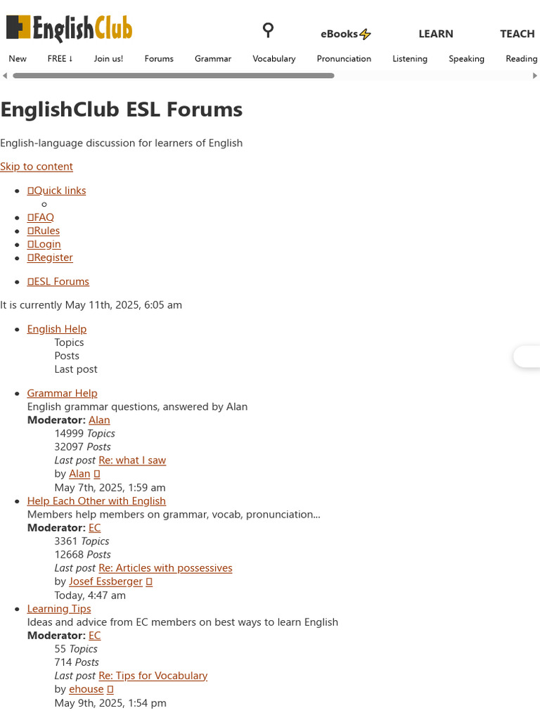 EnglishClub ESL Forums Overview | PDF | English As A Second Or Foreign ...