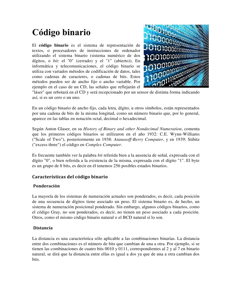 Características del Código Binario | PDF | Convenciones de nombres ...