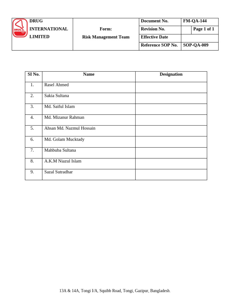 Risk Management Team | PDF