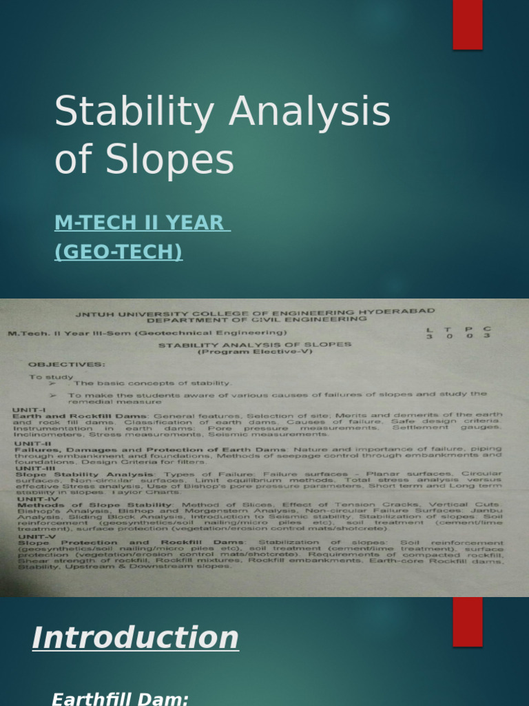 Stability of Slopes Unit1 | PDF | Dam | Soil Mechanics