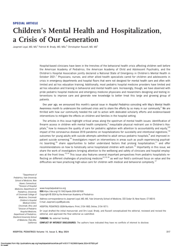 AAP Children Mental Health and Hospitalization, A Crisis of Our ...