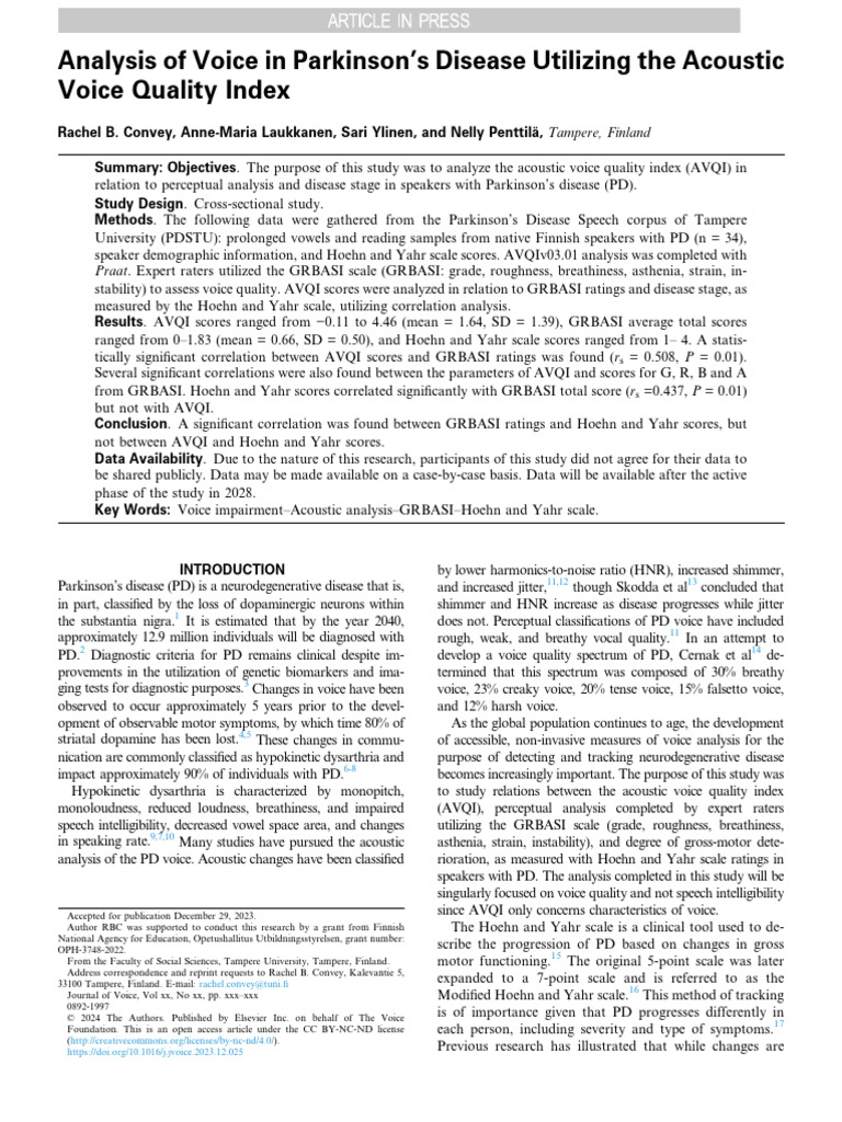 Acoustic Voice Analysis in Parkinson's Disease | PDF | Statistics ...