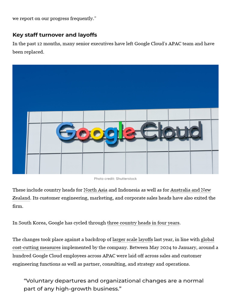 Conflict in Google Cloud APAC Casts Shadow On Catch-Up Bid | PDF | Layoff |  Sales