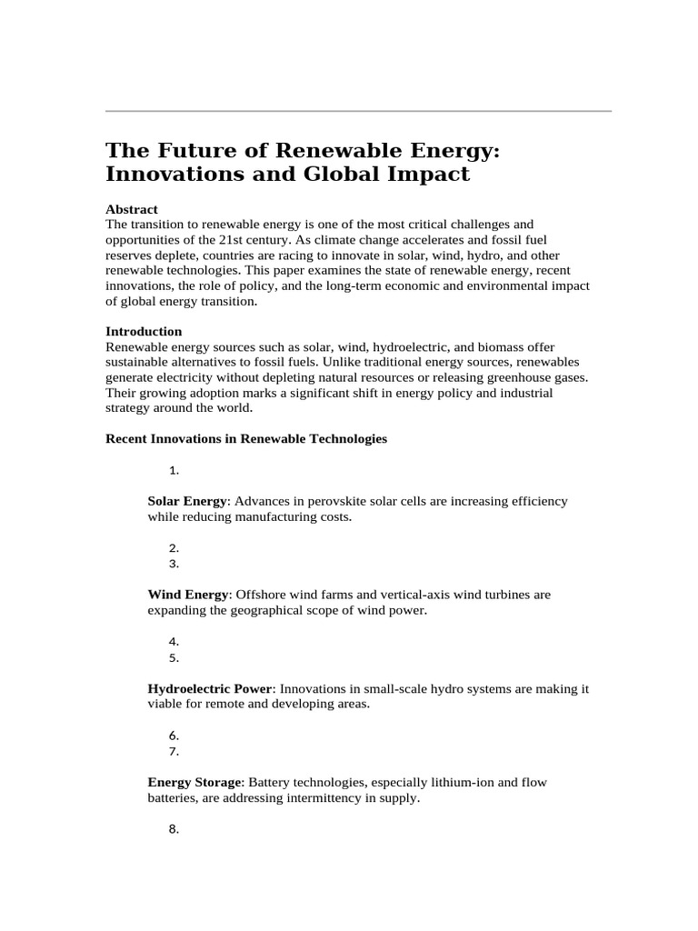 Innovations in Renewable Energy Future | PDF
