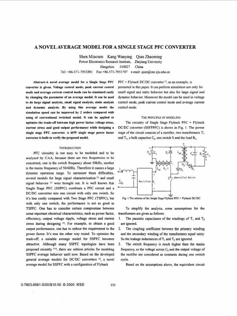 A Novel Average Model For A Single Stage PFC Converter | PDF ...