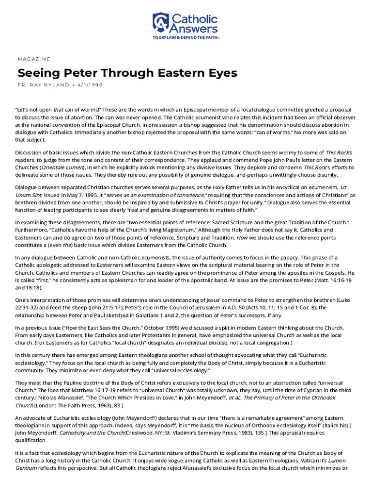 Eastern Views on Peter's Role in Unity | PDF | Saint Peter | Jesus
