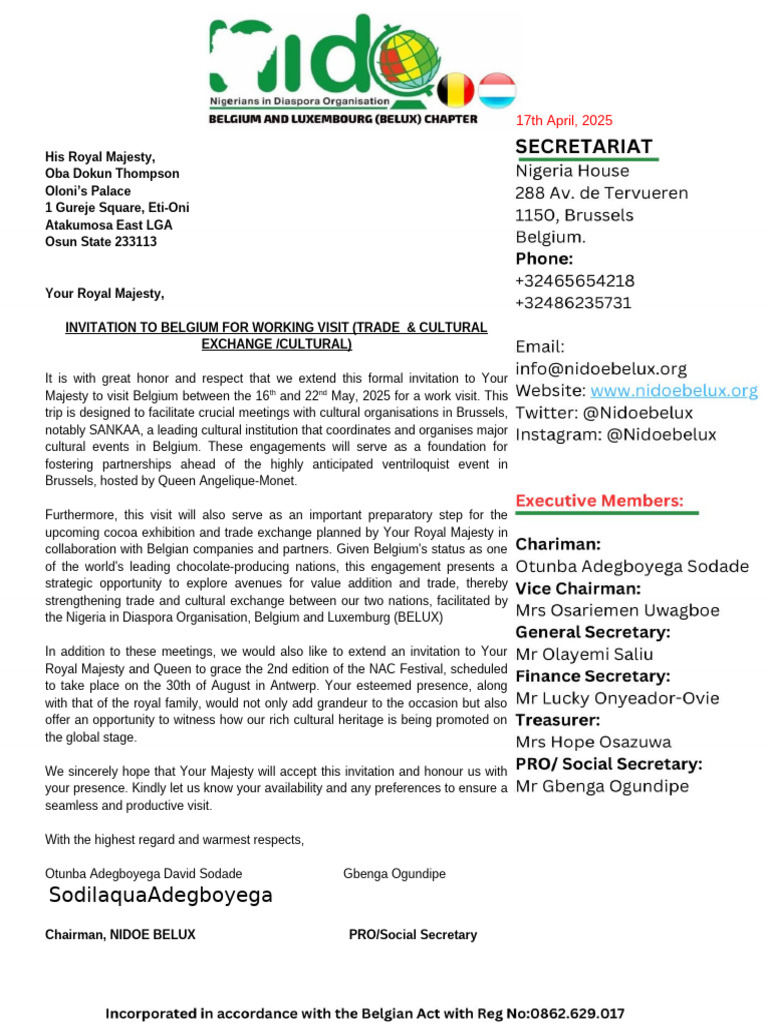 Letter To Oba Dokun Thompson Edited | PDF