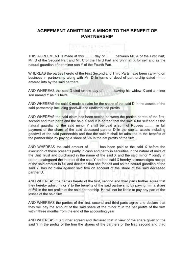 Minor Partner Admission Agreement | PDF | Partnership | Taxation