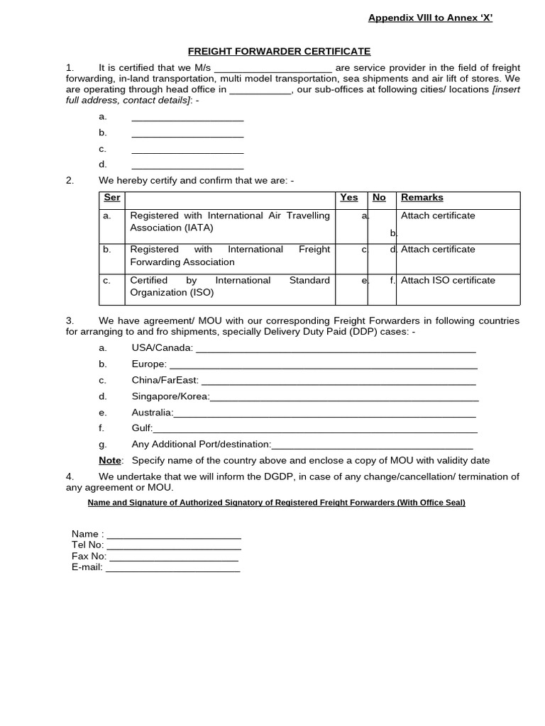 Freight Forwarder Cert | PDF | Cargo | Freight Transport