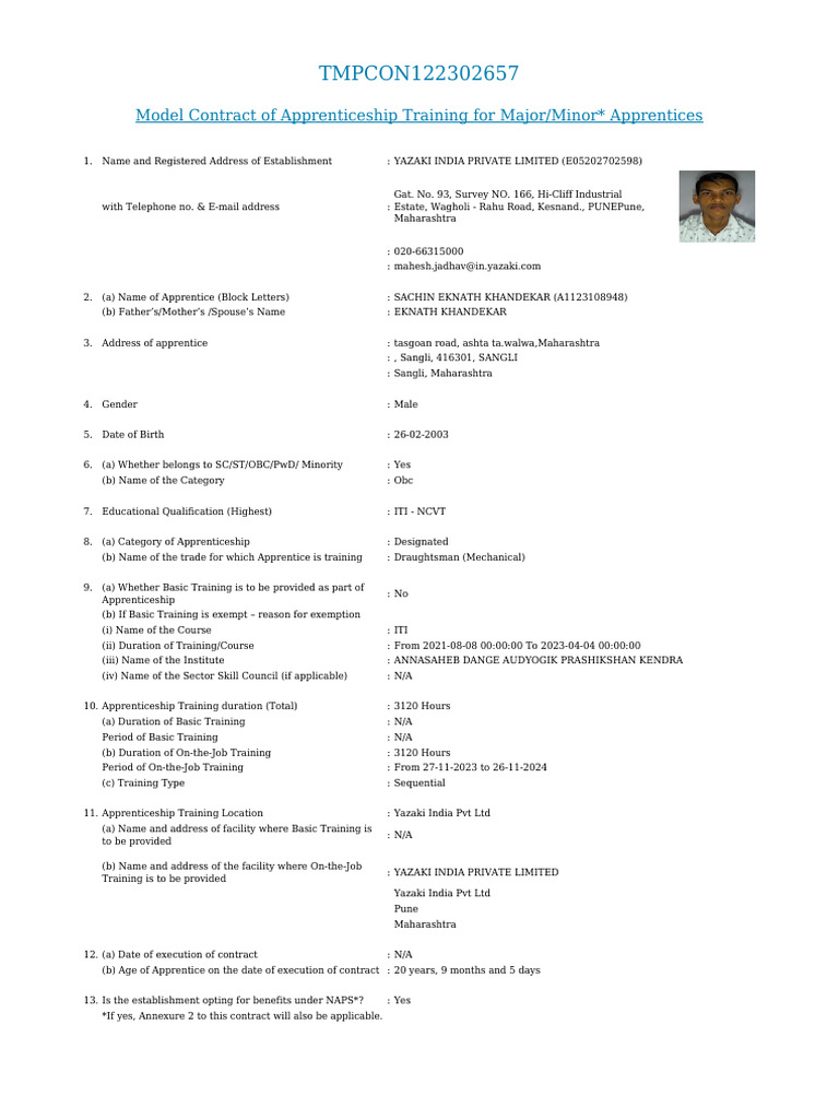 Apprenticeship Training Contract Template | PDF | Apprenticeship ...