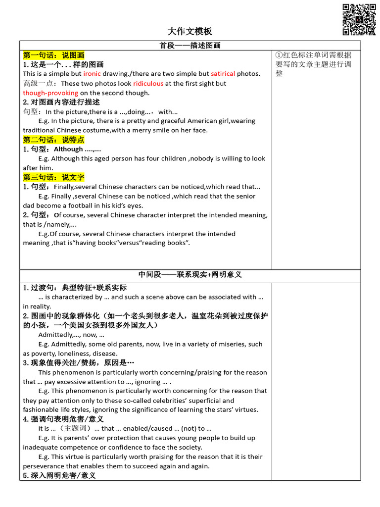 大作文模板与写作技巧 | PDF