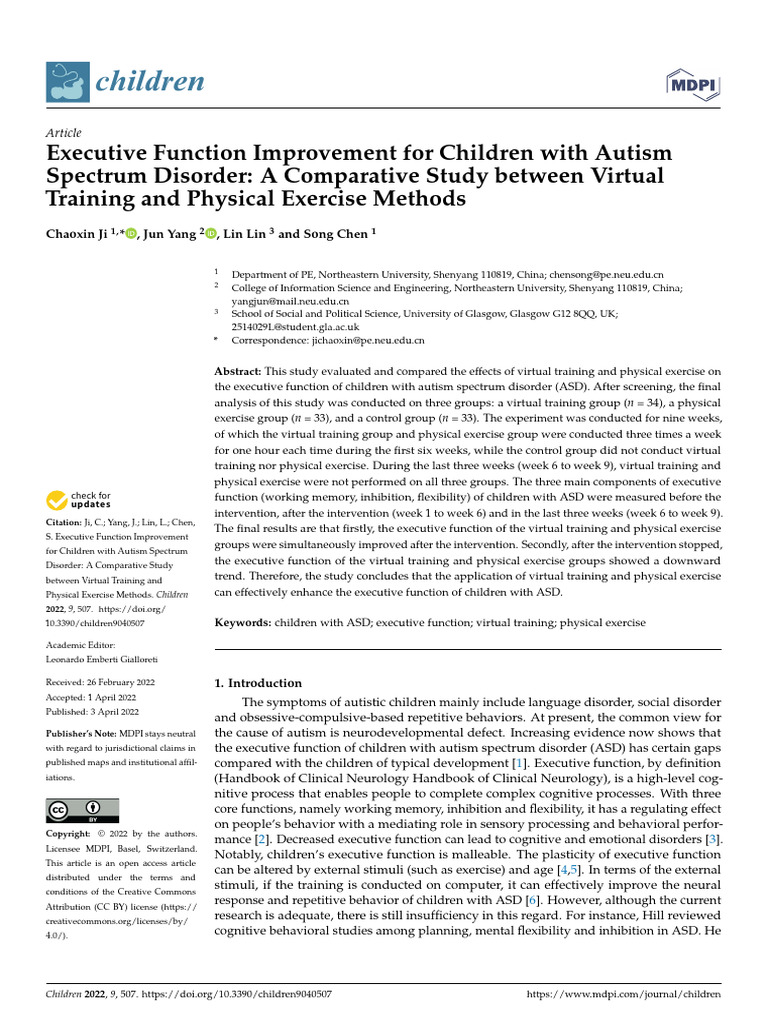 Virtual vs. Physical Training for ASD | PDF | Autism | Executive Functions