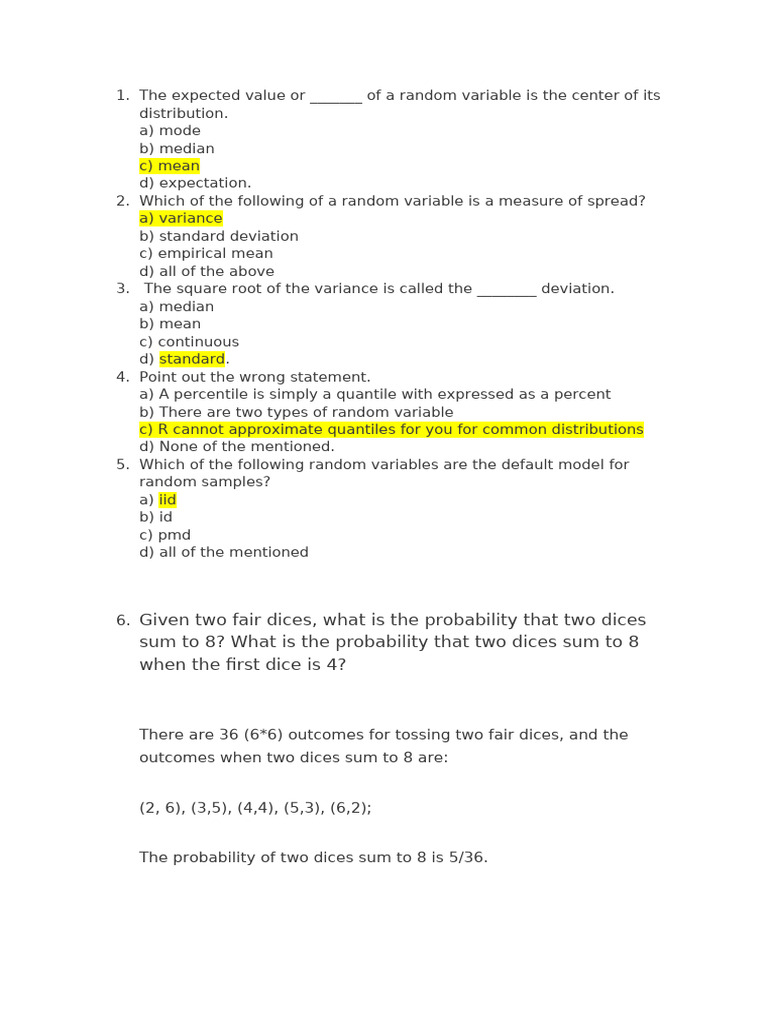 Question Set 2 On Statistics-Week 9 | PDF | Random Variable | Variance