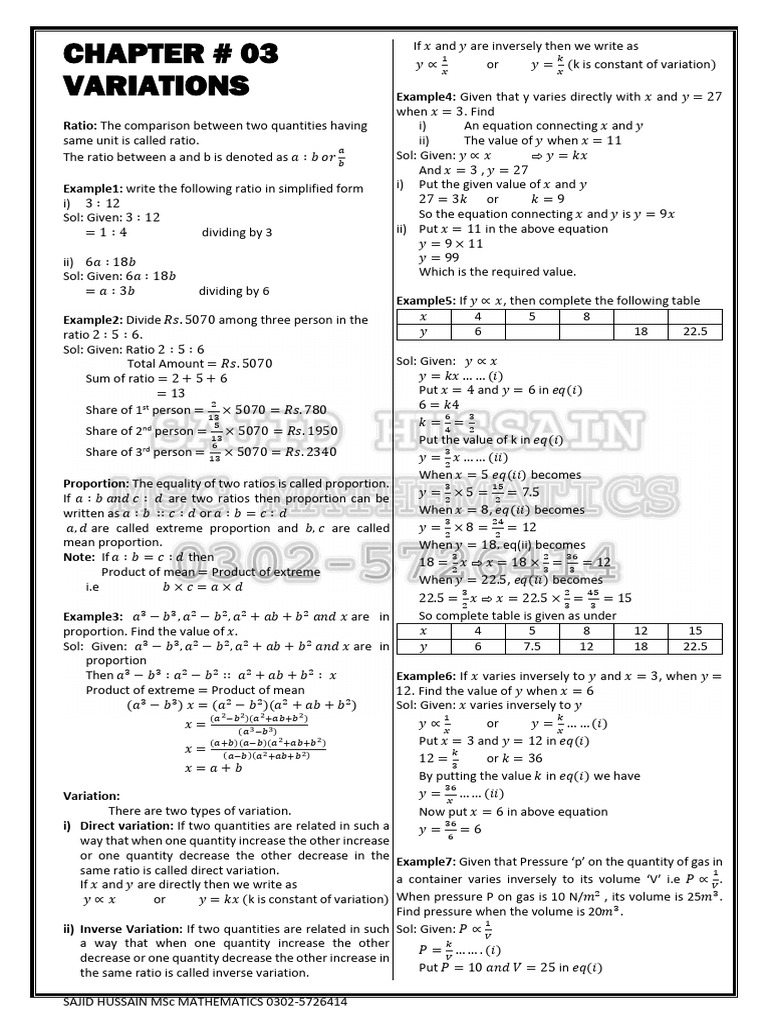 Variations in Mathematics Explained | PDF | Ratio | Mathematics