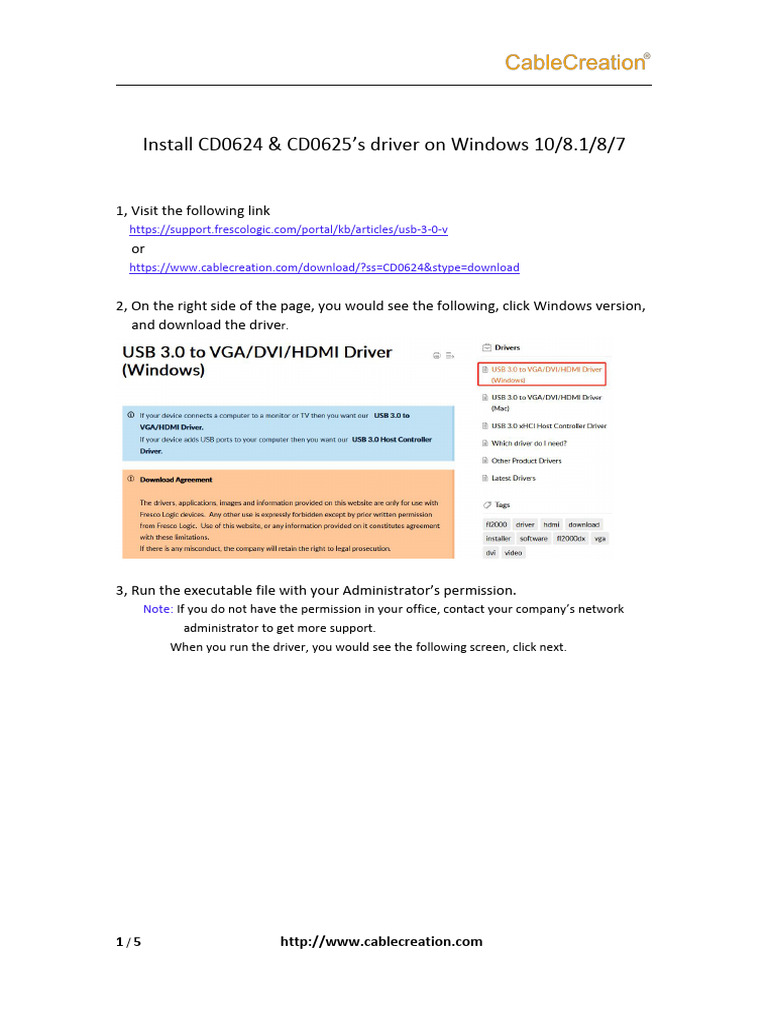 Install USB VGA Driver on Windows | PDF | Display Resolution | Usb