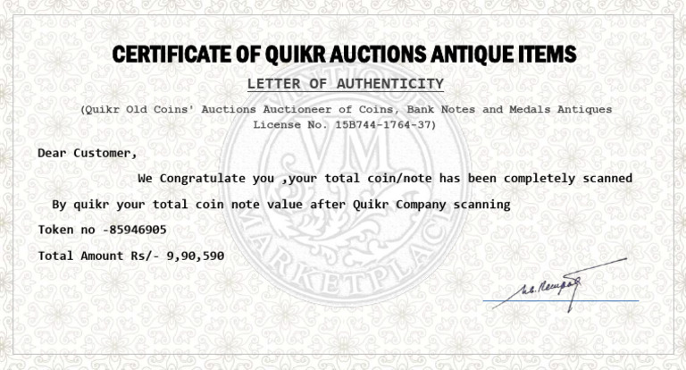 Quikr Auctions: Coin Certificate of Authenticity | PDF