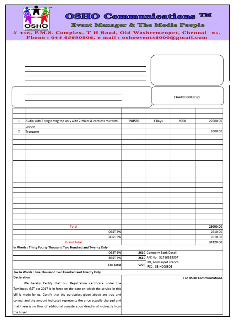 Audio Invoice for Gurukulam Hall | PDF | Invoice | Public Finance