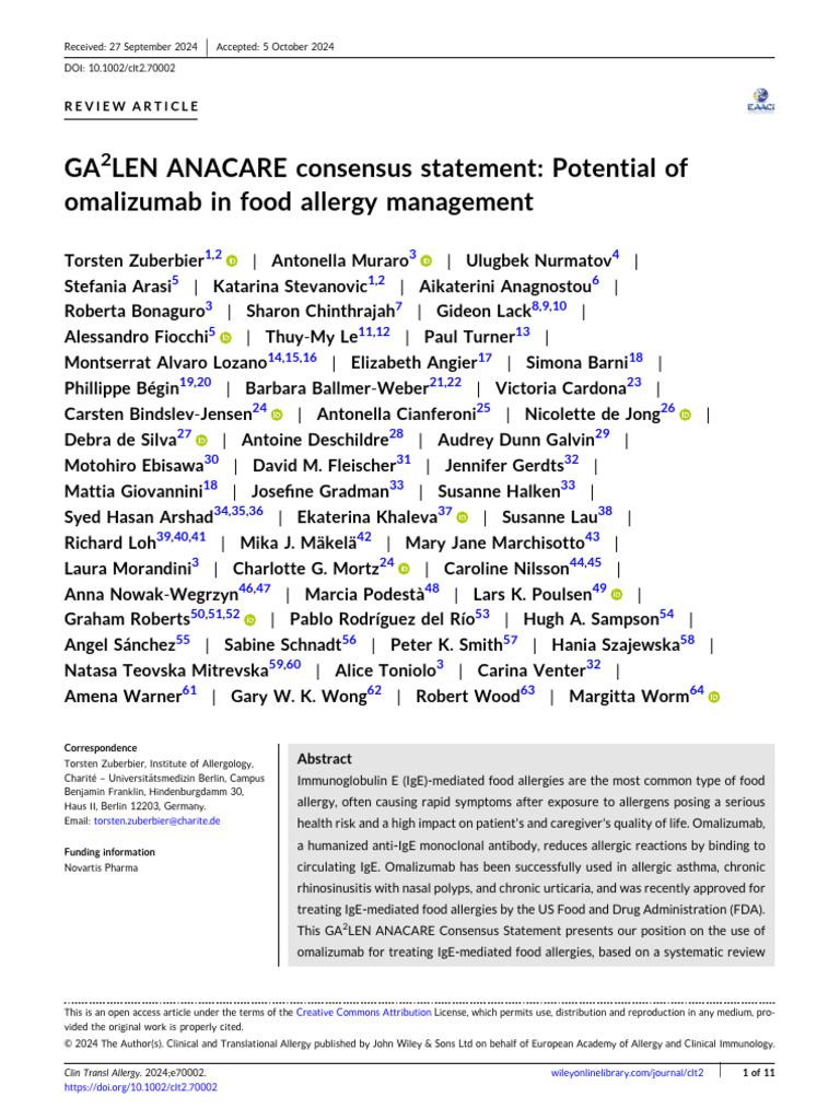 Clinical Translational All - 2024 - Zuberbier - GA2LEN ANACARE ...