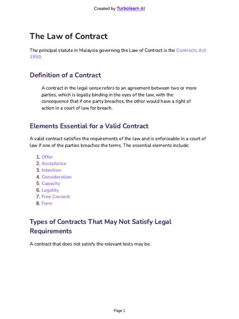 The Law of Contract | PDF | Offer And Acceptance | Breach Of Contract