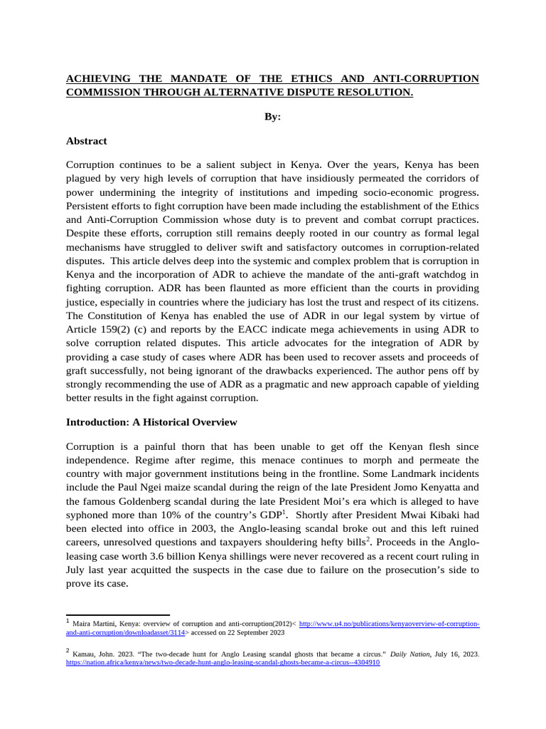 EACC's ADR Approach to Combat Corruption | PDF | Alternative Dispute ...