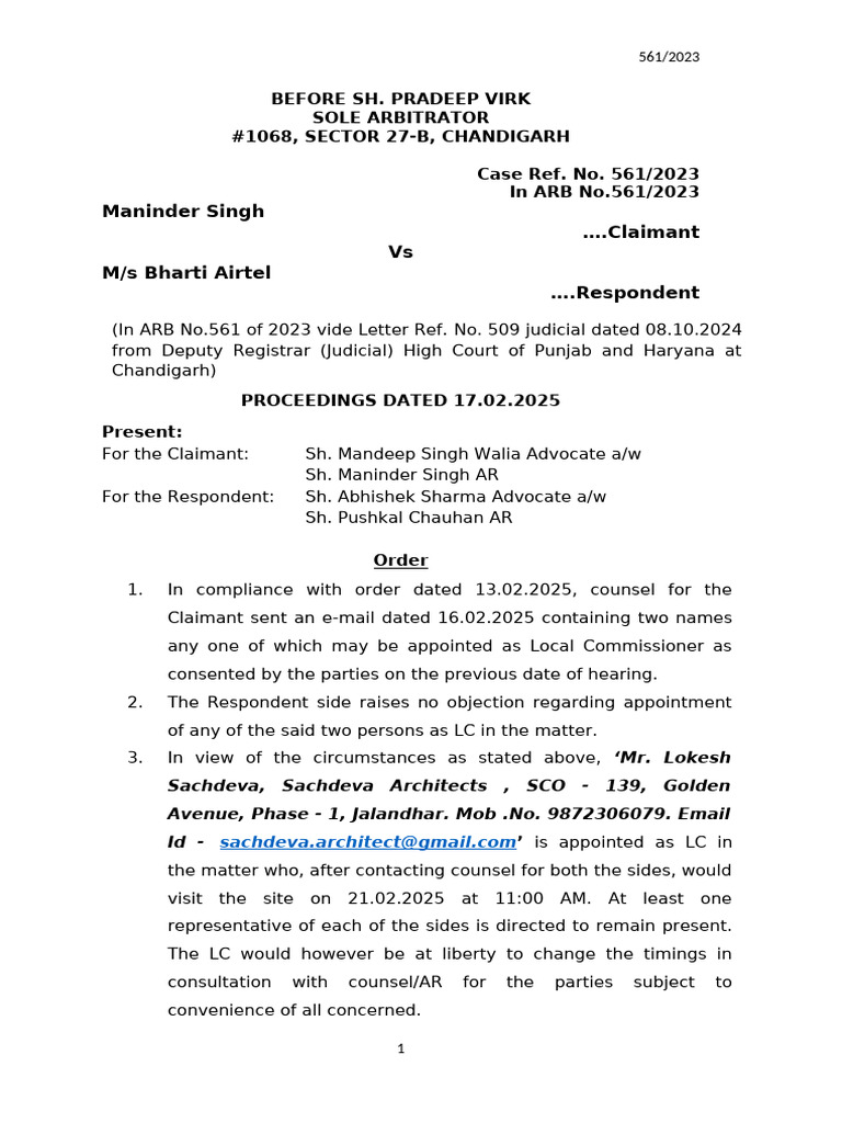 Arbitration Order in Case 561/2023 | PDF | Justice | Crime & Violence