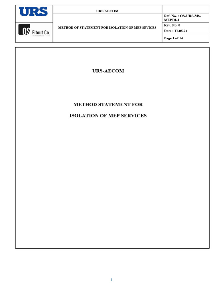 MEP Services Isolation Method Statement | PDF | Plumbing | Quality ...