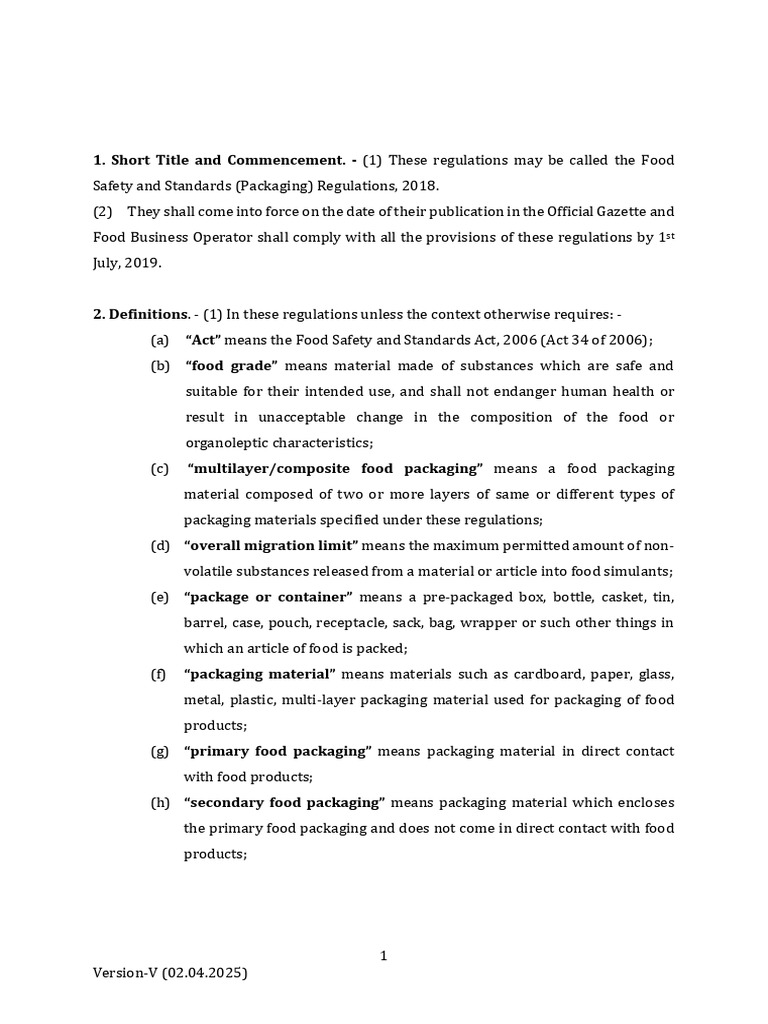Food Safety Packaging Regulations 2018 | PDF | Polyethylene | Plastic