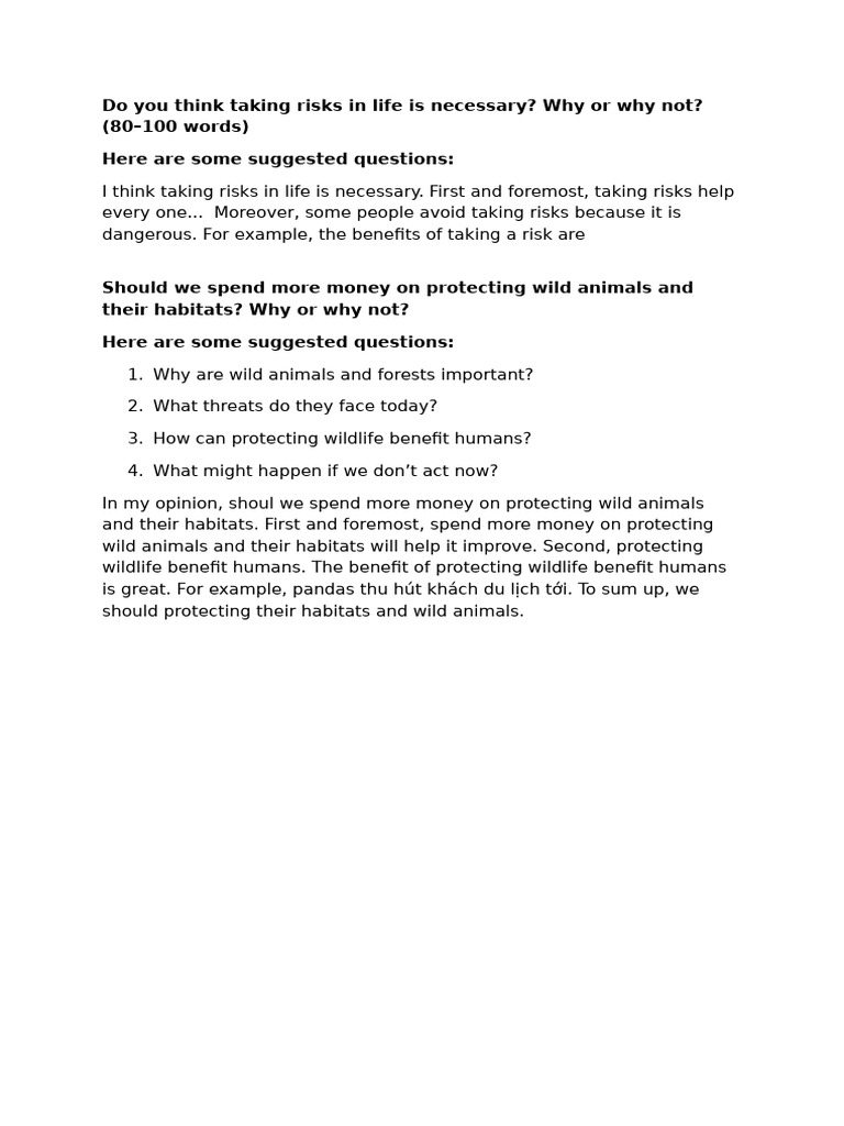 Do You Think Taking Risks in Life Is Necessary? Why or Why Not? (80-100 ...