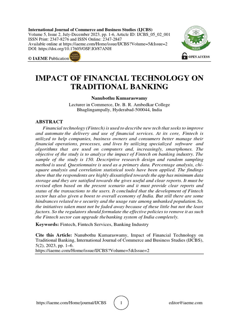 Fintech's Impact on Traditional Banking | PDF | Sampling (Statistics ...