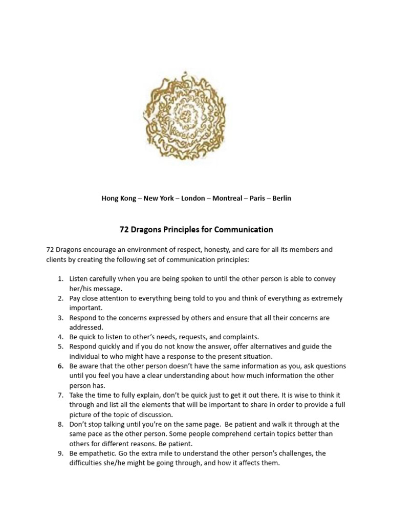 72 Dragons Communication Principles | PDF | Communication | Leadership
