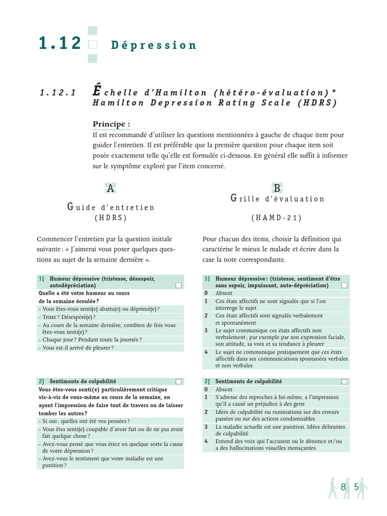 Évaluation de la dépression : HDRS et HAMD | PDF | Anxiété | Dépression ...